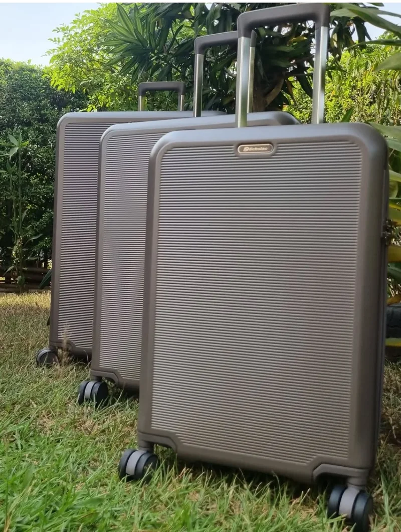 Echolac  sense 56+67+78 cm hardcase expandable 4-double wheeled 3 piece luggage trolley set - brown  | Best Price UAE